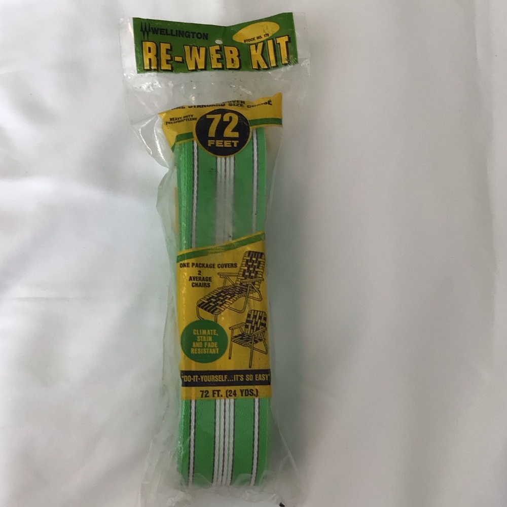 Vintage Wellington “Re-Web Kit” 72 feet will 2 chairs or 1 chaise green & white